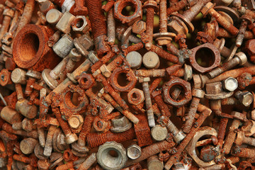 Welded rusty bolts and nuts