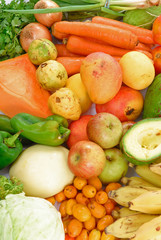 Many fruits and vegetables from the market .