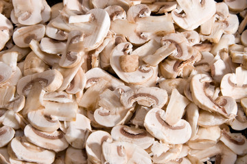 Cuted fresh mushrooms. Food background.