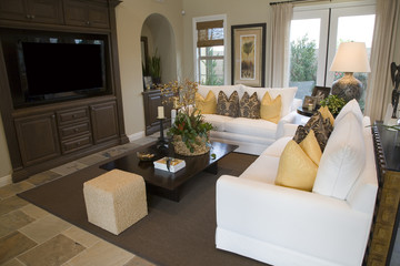 Living room with an HDTV and stylish decor.