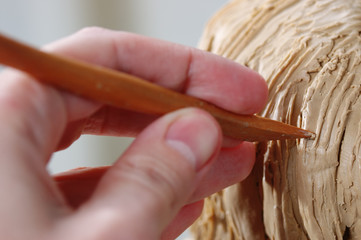 Sculpture work in the studio. Close up.