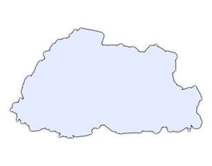 Bhutan light blue map with shadow
