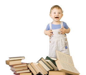 the boy and pile of books