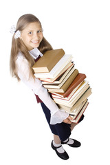 the pupil and pile of books