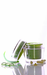 Cosmetics phyto cream with aloe on the white background