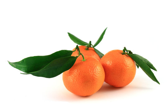 three fresh mandarin close-up isolated on a white background