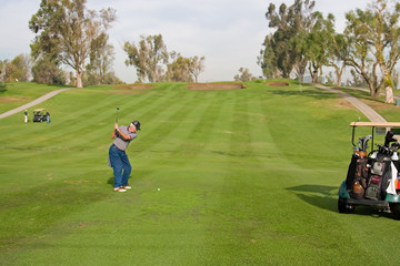 A golfer plays a round of golf at the country club resort - 5789834