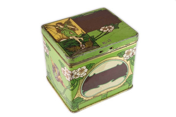 green vintage tin box closed