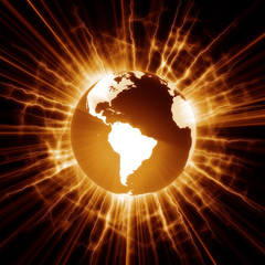 Illustration of a stylised globe at the point of apocalypse.