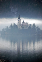 Misty Evening At The Bled Lake