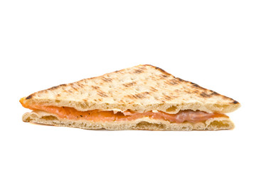 healthy smoked salmon sandwich on white background