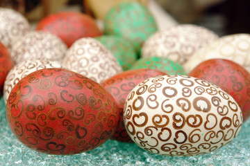 Closeup of painted easter eggs