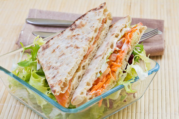 healthy smoked salmon  sandwich with salad