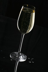 champagne on flute glass, close up