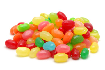 Fototapeta na wymiar Bunch of colorful jelly beans in isolated white background