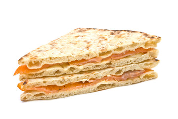 healthy smoked salmon sandwich on white background