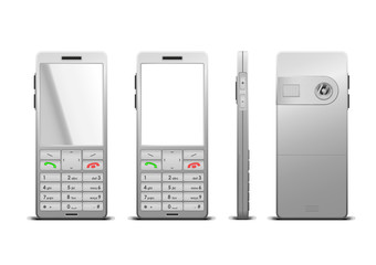 Vector illustration of a photorealistic cellphone, 3 sides