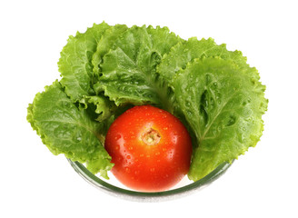 Lettuce and tomato isolated on white background