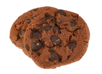 Round cookie with chocolate isolated on white background