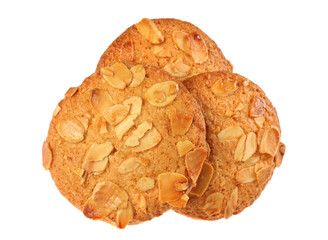 Round cookie with almond isolated on white background