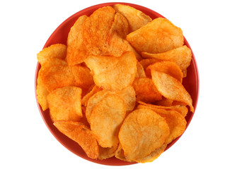 Potato salt chips isolated on white background