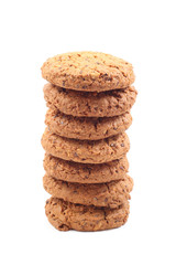 stack of chocolate chip cookies isolated on white