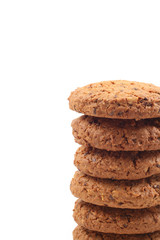 stack of chocolate chip cookies isolated on white