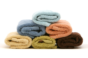 Fototapeta na wymiar Stack of colorful cotton bath towels