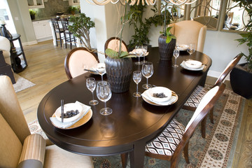 Dining table with modern decor.