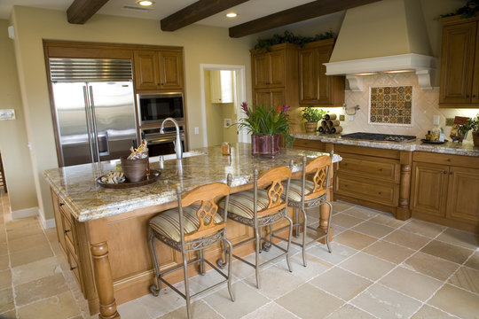 Luxury kitchen with a modern island.