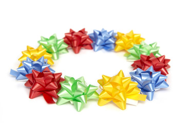 Plenty of colorful bows on a white background