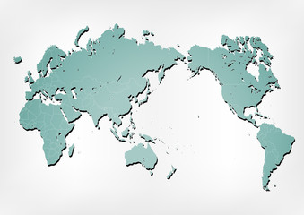 Stroked world map illustration with nation borders with shadow