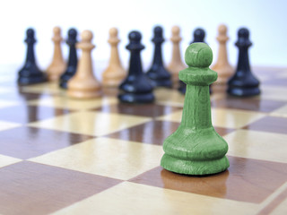  team of pawns with green leader