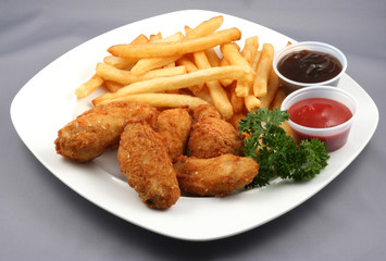 chicken wings and fries