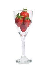 Modern twist stem wine glass filled with ripe strawberries