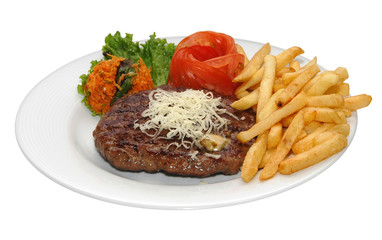 Fresh steak with potatoes and lettuce