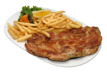 Fresh steak with potatoes and lettuce