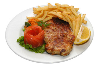 Fresh steak with potatoes and lettuce