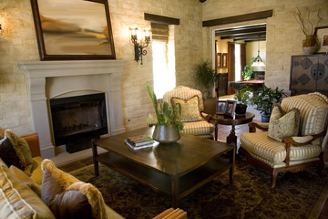 Spacious living room with a fireplace.