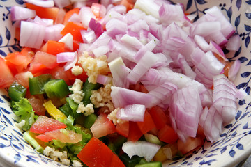 Fresh italian salad with chopped vegetables  in bowl