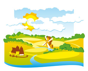 Vector rural view with windmill