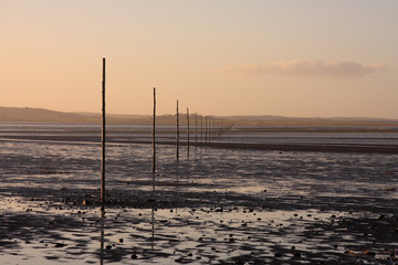 The wooden walking refuge hut  on Holy Island's causeway
