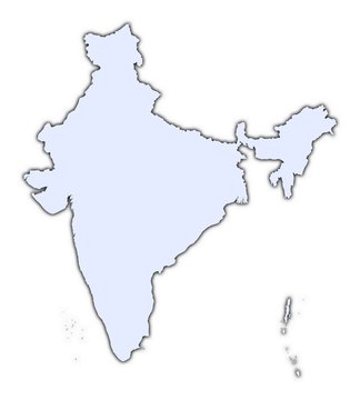 India light blue map with shadow