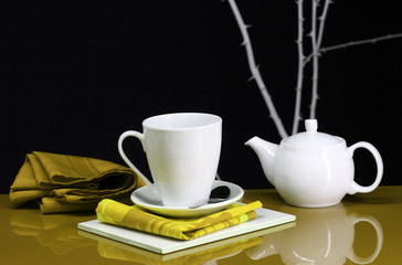 Modern home decor with table, coffee and tea