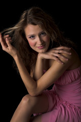 beauty woman with long hair in the hand