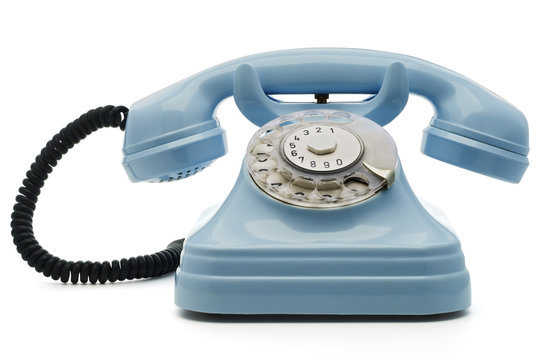 a light blue telephone on white - with clipping path 