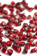 Pile of pomegranate seeds shallow depth of field, front focus