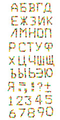 Cyrillic alphabet from colorful candies