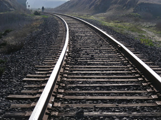 Walking along the tracks, near Davenport, California.