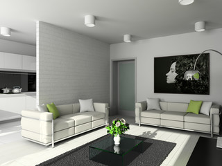 living-room with the modern furniture. 3d render.